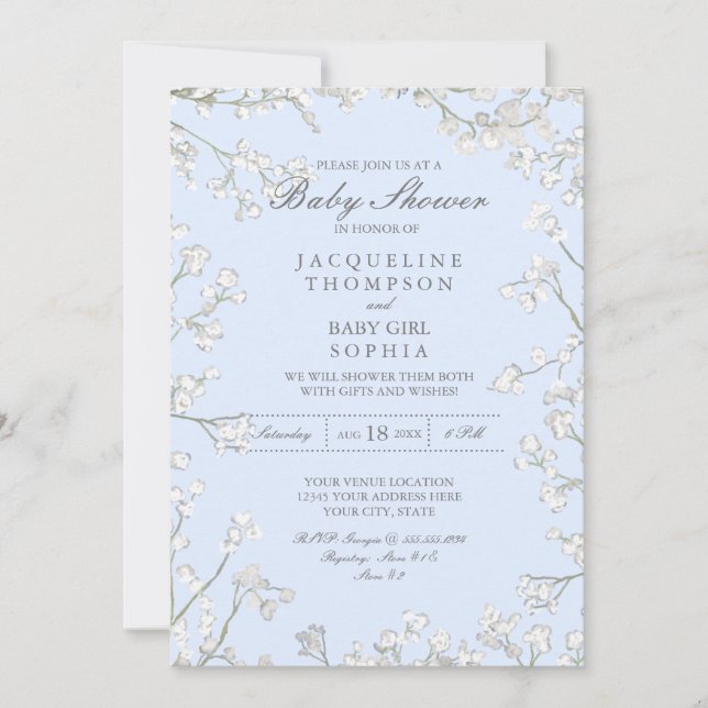 Invitation Baby Boy Douche bébé Bébés Respirer Blue Floral Wr (Devant)