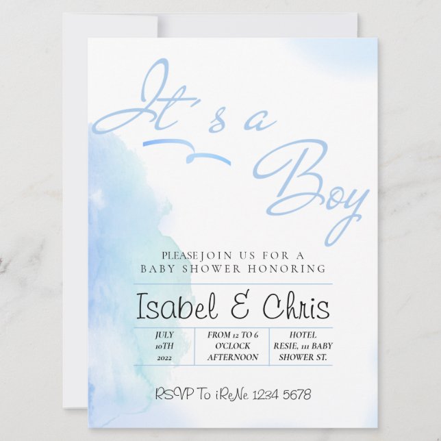 Invitation Baby BOY douche, Cadre moderne (Devant)