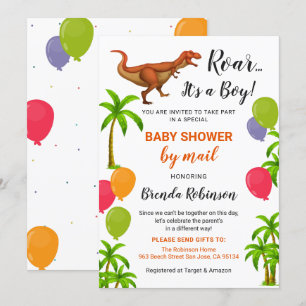 Invitation Baby Boy Douche Par Mail Roar Jungle Dinosaur