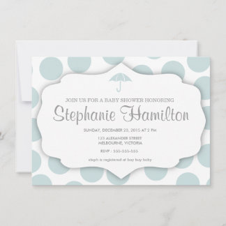 Invitation Baby boy douche pois cadre parapluie bleu