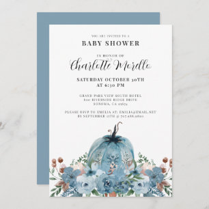 Invitation Baby Boy Dusty Blue Automne Citrouille