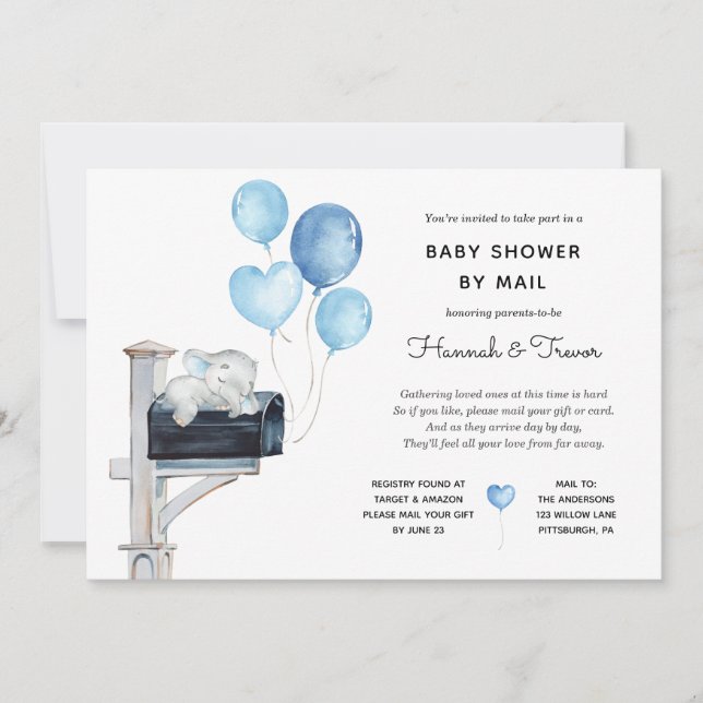 Invitation Baby Boy Elephant sur boîte aux lettres Douche par (Devant)