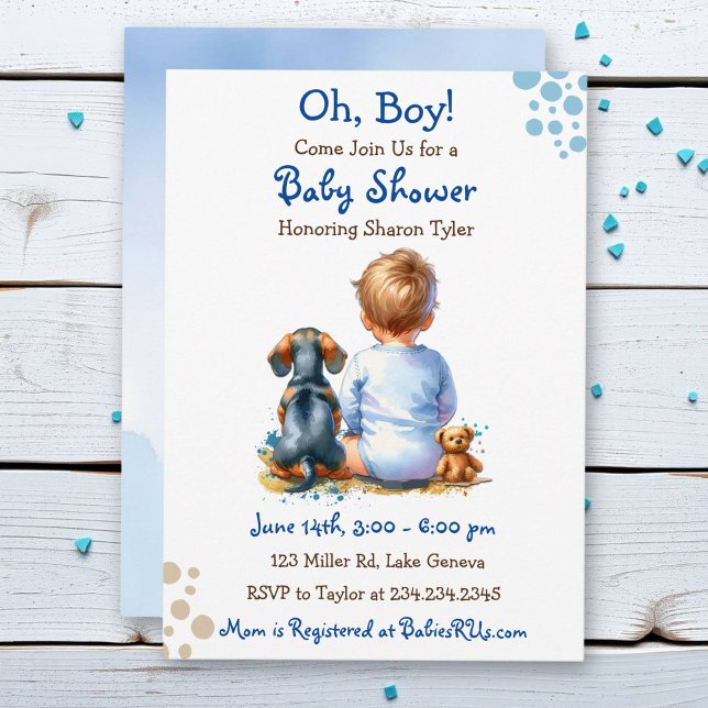Invitation Baby Boy et son Baby shower de chiot Dachshund (Créateur téléchargé)