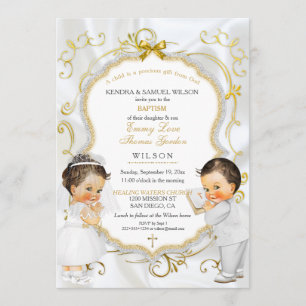 Invitation Baby Boy Girl Twins Baptême Christening Communion