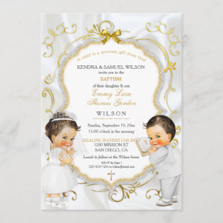 Invitation Baby Boy Girl Twins Baptême Christening Communion