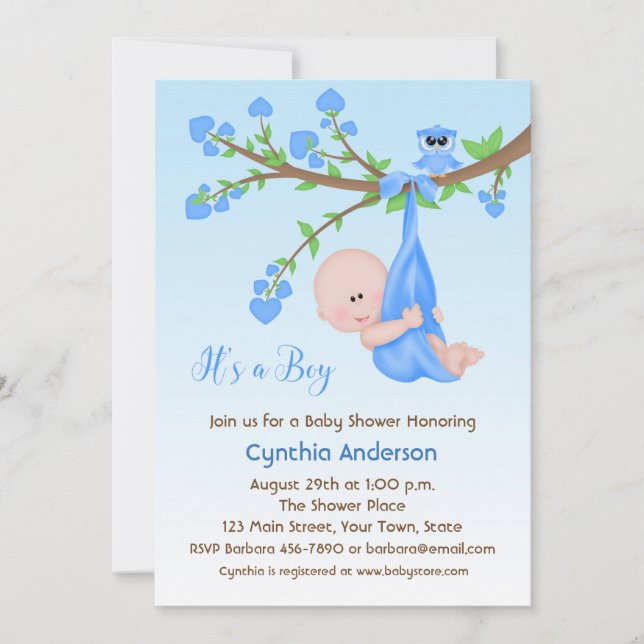Invitation Baby Boy in Tree, Baby shower (Devant)