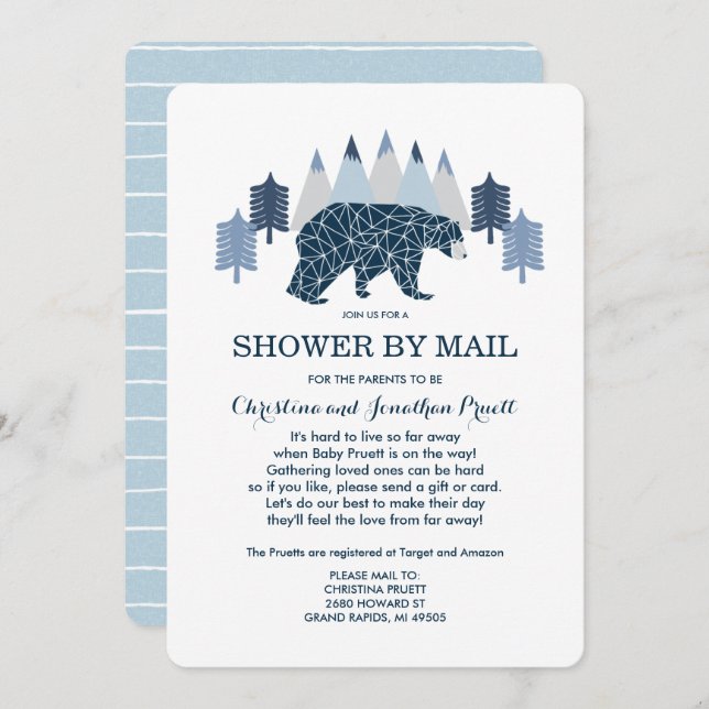 Invitation Baby Boy Modern Bear baby shower par mail (Devant / Derrière)