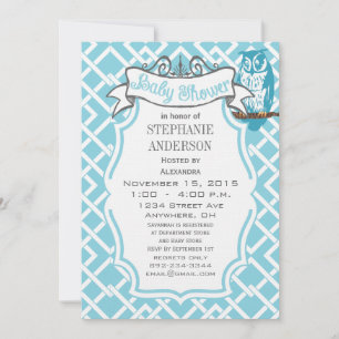 Invitation Baby Boy moderne Motif géométrique Chouette