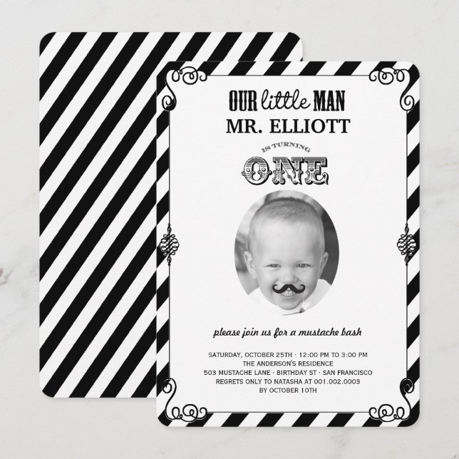 Invitation Baby Boy Mustache 1er anniversaire fête Photo Invi (Devant / Derrière)