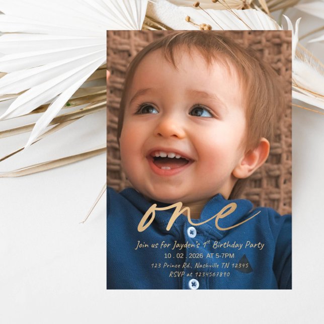 Invitation Baby Boy ONE 1st Birthday - Modern First Birthday  (Créateur téléchargé)