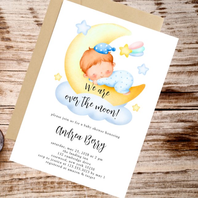 Invitation Baby Boy Over the Moon Baby shower (Créateur téléchargé)