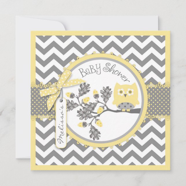 Invitation Baby Boy Owl Chevron Baby shower d'impression (Devant)