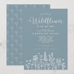 Invitation Baby Boy Petit Fleur sauvage Baby shower bleu