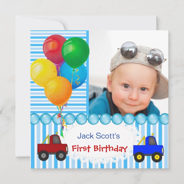 Invitation Baby Boy Premier anniversaire 1er coloré (Devant)