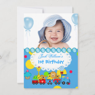 Invitation Baby Boy Premier anniversaire 1er train Bleu