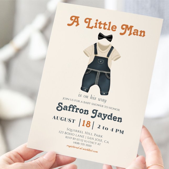 Invitation Baby Boy Retro Terracotta Blue Denim Baby shower (Créateur téléchargé)