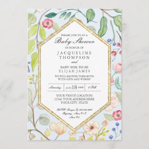 Invitation Baby Boy Shower Dusty Blue Watercolor Rose Floral