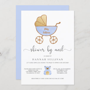 Invitation Baby Boy Shower par Mail Retro Carriage Blue Gold