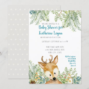 Invitation Baby Boy Shower Woodland Forest Deer Forest Grey