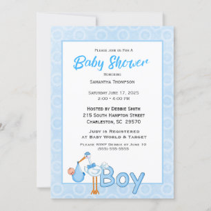 Invitation Baby Boy Stork Douche