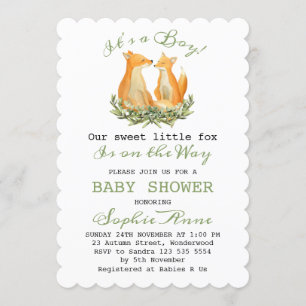 Invitation Baby Boy Sweet Fox Woodland Baby shower