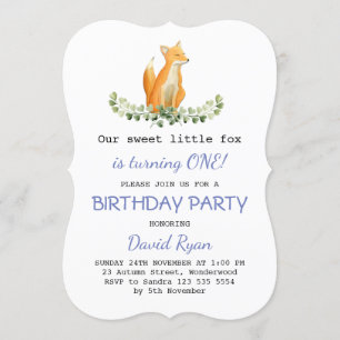 Invitation Baby Boy Sweet Fox Woodland fête d'anniversaire