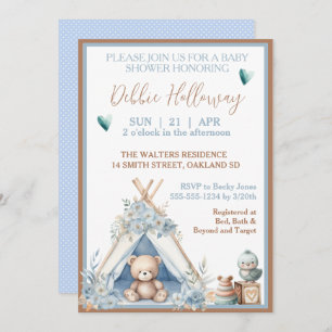 Invitation Baby Boy Teddy Bear dans le Baby shower Teepee