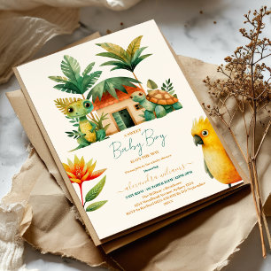 Invitation Baby Boy Tropical Jungle Safari Animaux Douche