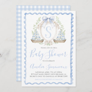 Invitation Baby Boy Voilier Douche Preppy Nautical Blue