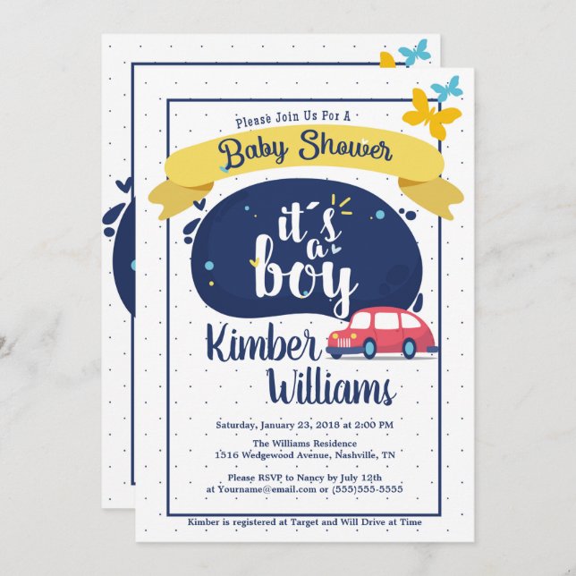 Invitation Baby Boy Welcome Douche (Devant / Derrière)