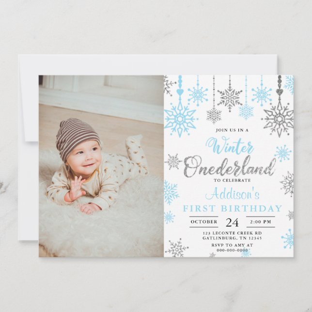 Invitation Baby Boy Winter ONE derland Premier anniversaire P (Devant)