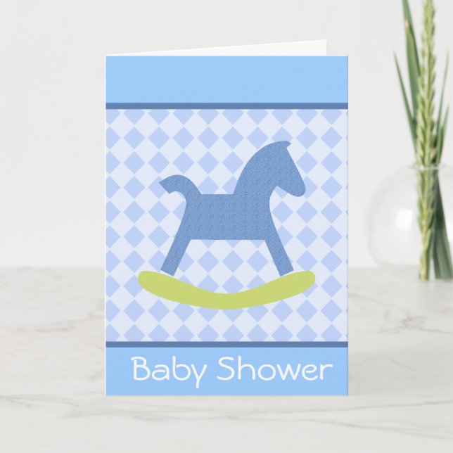 Invitation Baby Boy Yellow and Blue Rocking Horse Card (Devant)