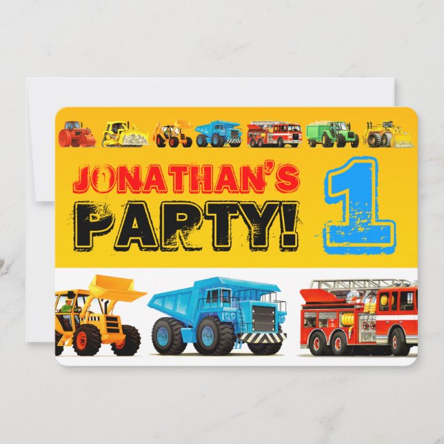 Invitation Baby Boy's Construction Camions 1er anniversaire f (Devant)