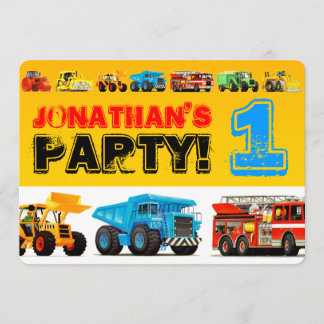 Invitation Baby Boy's Construction Camions 1er anniversaire f