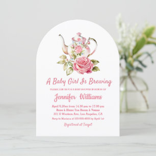 Invitation baby brasserie thé fête fille baby shower rose