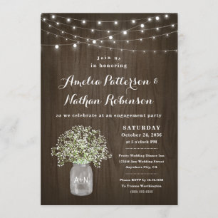 Invitation Baby Breath Mason Jar Rustic Engagement Party