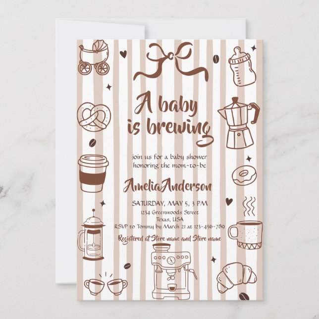 Invitation Baby Brewing Coffee Theme Latte Girl Baby Shower (Devant)