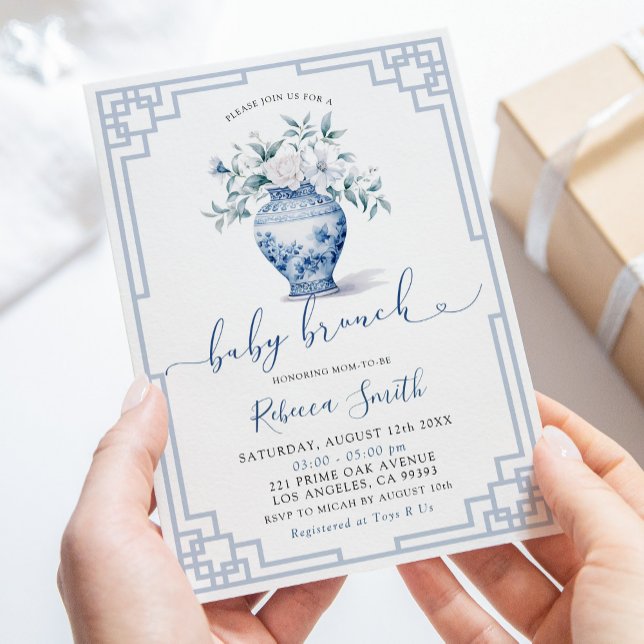 Invitation Baby Brunch au pot de gingembre en chinoiserie flo (Créateur téléchargé)