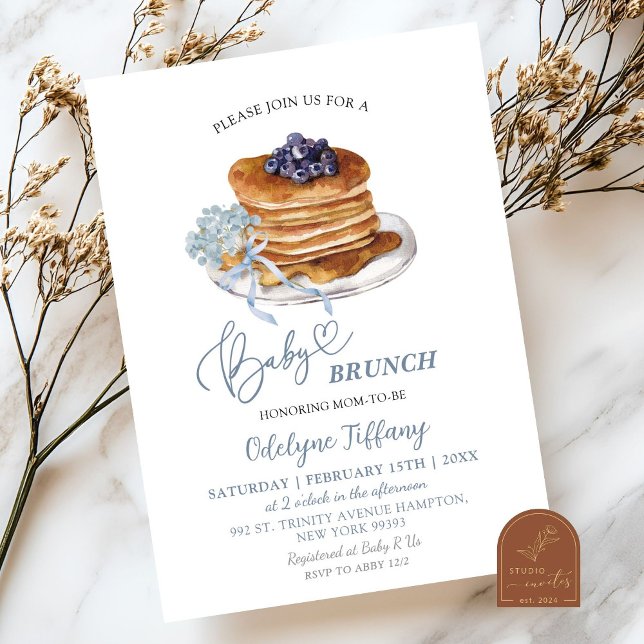 Invitation Baby Brunch Bleu Hydrangea Baby Shower (Créateur téléchargé)