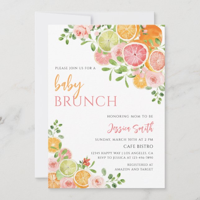 Invitation Baby Brunch Floral Citron Fête de Naissance (Devant)