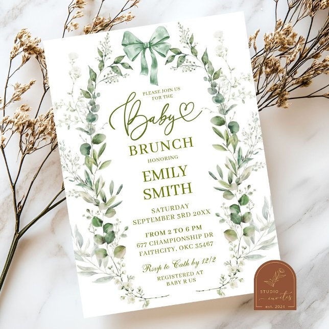 Invitation Baby Brunch Floral Coquette Bow (Créateur téléchargé)
