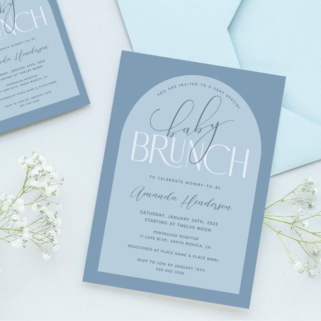 Invitation Baby Brunch Garçon Poussiéreux Bleu Béb (Créateur téléchargé)
