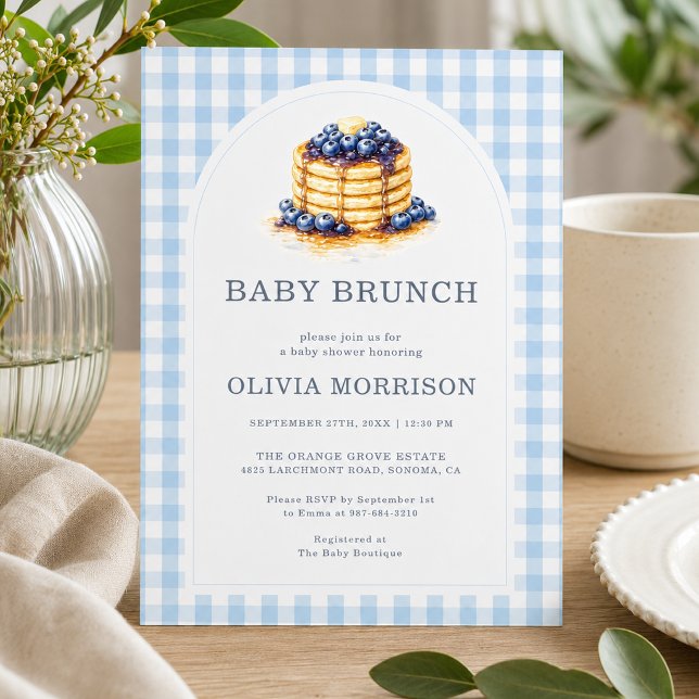 Invitation Baby Brunch Gingham Bleu Baby Shower (Créateur téléchargé)