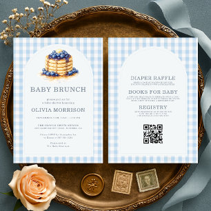 Invitation Baby Brunch Gingham Tout-en-un Fête Bleue pour Béb