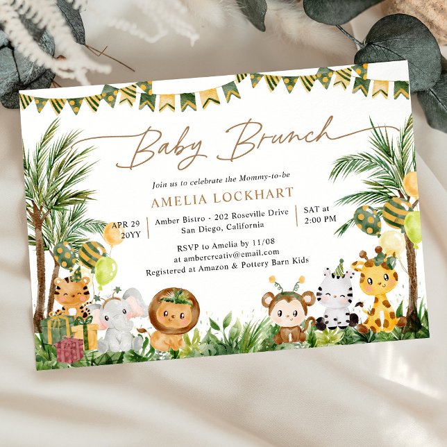 Invitation Baby Brunch Safari d'Animaux Sauvages Mignons (Créateur téléchargé)