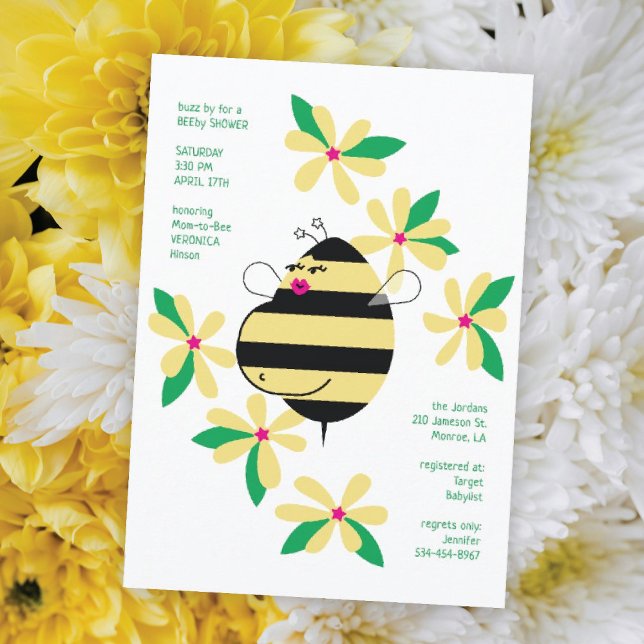 Invitation Baby Bump Maman Abeille Jaune Baby shower floral (Créateur téléchargé)