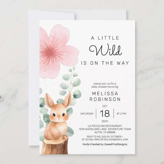 Invitation Baby Bunny Cerise Fleur Fleur Fleur Bébé Fille Dou (Devant)
