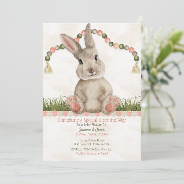 Invitation Baby Bunny Peach Ivory (Debout devant)