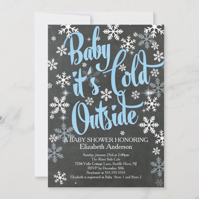 Invitation Baby C'est Cold Chalkboard Blue Boys Baby shower (Devant)