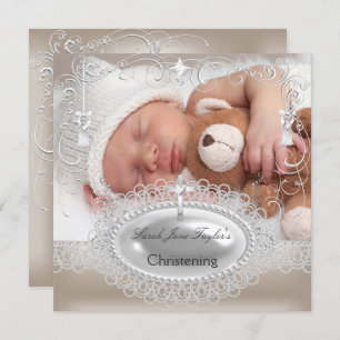 Invitation Baby Christening Baptême Girl Boy Silver Cross